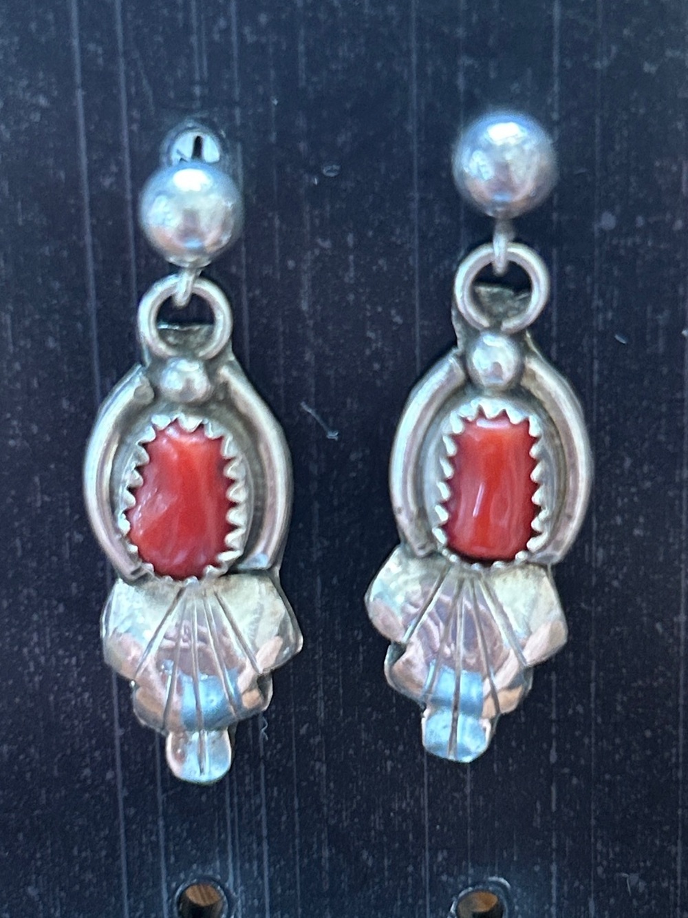 Vintage Native sterling silver and coral earrings.
